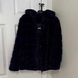 APPARIS Navy Faux Fur Hooded Jacket NWT